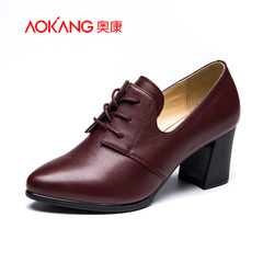 Aokang shoes low 2015 new strap high heel pointy shoes and crude with the Korean version of leather ankle shoes women