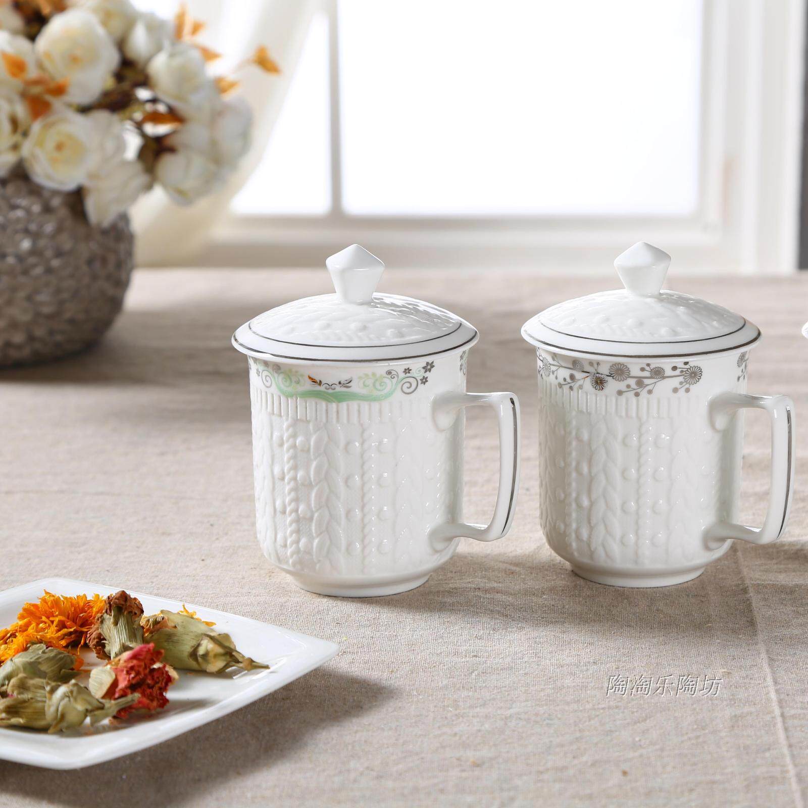 经典浮雕带盖陶瓷杯子 纹路会议办公家居马克杯茶水杯咖啡杯 包邮在类目 餐饮具, 杯子/水杯/水壶, 马克杯中 - 来自Buy2taobao.com提供专业的淘宝代购服务