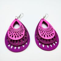 diy trendy earrings, wooden earrings, pendants, teardrop-shaped hollowed-out flower and wood pieces, 3-color earrings, ethnic style thumbnail 8