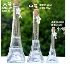 打折促销350ml巴黎埃菲尔铁塔玻璃瓶 木塞玻璃瓶 许愿瓶 奶茶瓶
