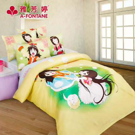 雅芳婷 纯棉甜心格格卡通床笠床罩四件套 全棉
