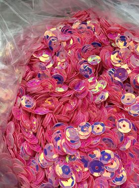 进口材料亮片 4mm-12mm圆形凹凸/平面深粉红色金光亮片 高档辅料