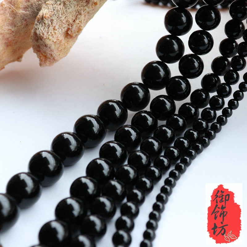 天然黑玛瑙散珠子串珠 黑玛瑙圆珠半成品 diy手串手链