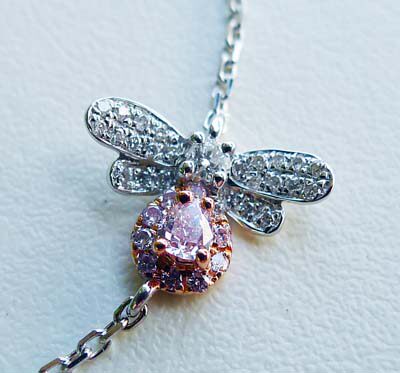 天然粉钻手链小蜜蜂粉钻手链粉色钻石手链18K白金水滴形粉钻现货