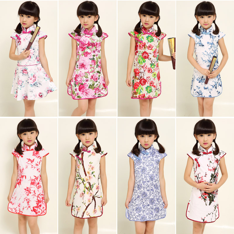 2026新款夏季女童中式古筝演出服女孩古典纯棉连衣裙大童儿童旗袍