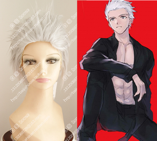 cos假发 红a 红archer 英灵卫宫 士郎 银灰色 白色 冲天造型短发