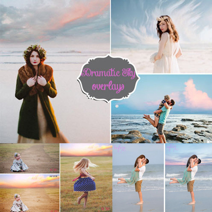 实用全屏蓝天白云朝晚霞天空云彩合成照片海报后期JPG图片素材