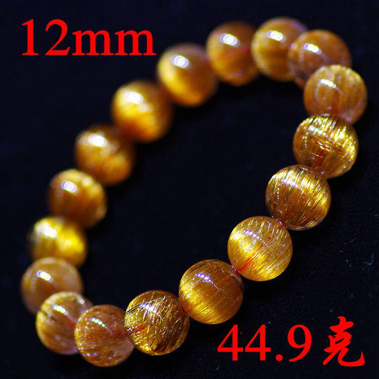 AAAAA级 铜发晶手链 天然正品 铜发晶手链 顺发猫眼 男款 12mm