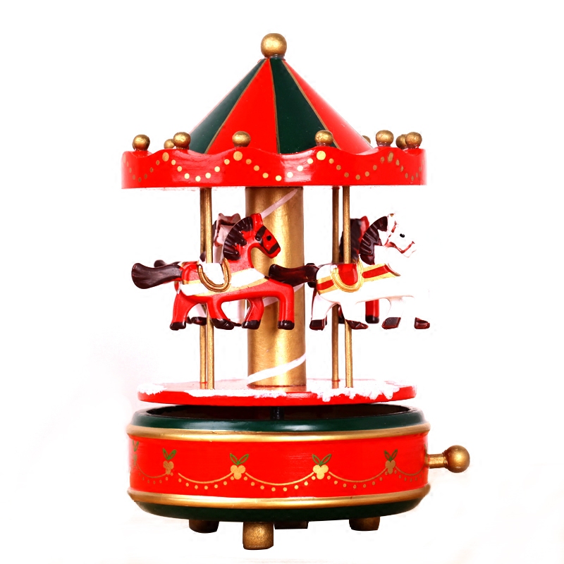 手绘旋转木马亭音乐盒carousel机械发条八音盒christmas圣诞节