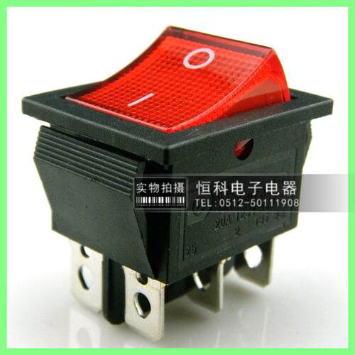 船型开关KCD2-202 带灯 电源开关 翘板开关 6只脚 KCD4银点50起订