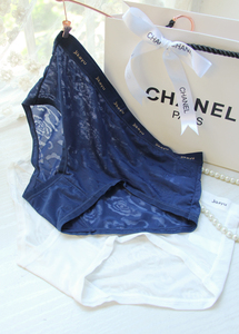 文艺小清新超薄冰丝大码中腰三角少女式内裤性感透明蕾丝女士无痕