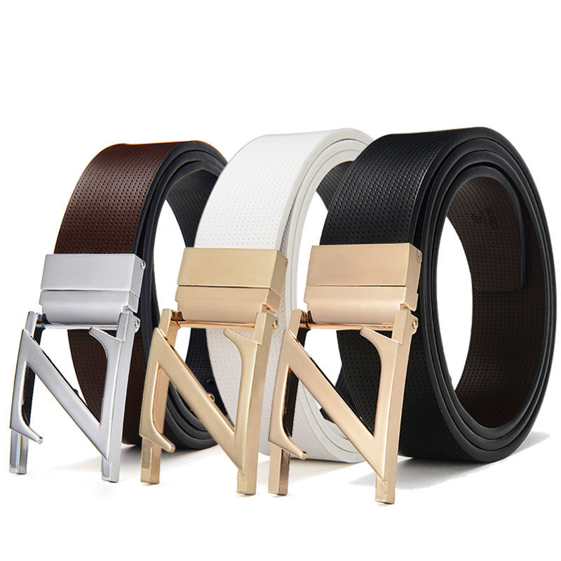 男士牛皮皮带平滑扣商务韩版字母