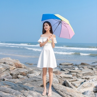 新款 修身 夏季 气质显瘦一字领露肩连衣裙女夏一字肩小礼服收腰裙子