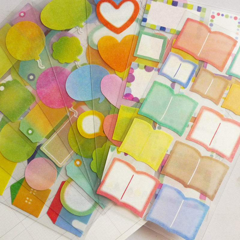 日单 可爱彩虹色超薄对话泡 书本 桃心 气球 手帐 照片装饰标签贴