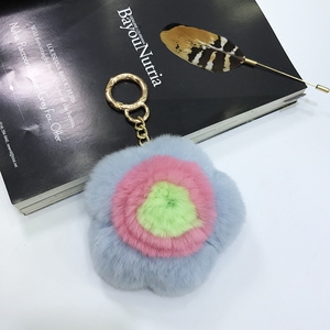 海红皮草   韩国花朵挂件  马卡龙撞色挂件   獭兔毛小花皮草挂件