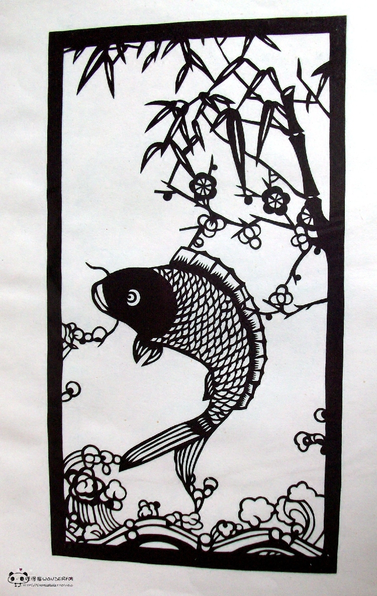 鱼戏莲叶间1 蔚县剪纸 手工刻 宣纸染色 出国礼品 窗花