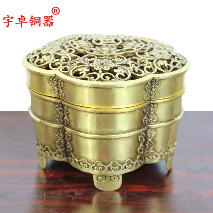 宇卓铜器纯铜莲花香炉黄铜香炉铜花盖香薰炉铜工艺品桌面摆件