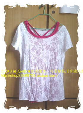 cofie_shop韩版热卖 透花桃红背心 两件套 短袖T恤020【买2免邮】