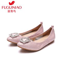 Rich bird leather shoes spring of 2016 new rhinestone buckle shoes women pointed flat omelet shoes women shoes