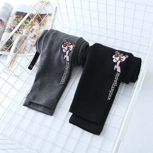 春季韩版纯棉加绒外穿卡通粉红豹刺绣弹力修身打底裤小脚裤长裤女