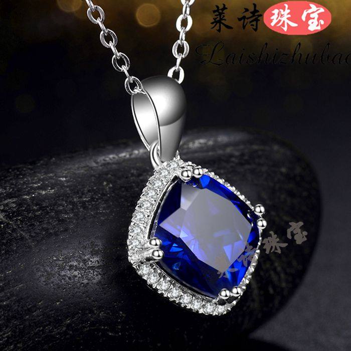 蓝宝石吊坠女欧美纯银镀18k金彩宝项坠时尚彩色宝石首饰潮人礼物