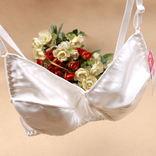 薄形棉垫透气无钢圈双面桑蚕丝真丝文胸不露点凉爽大码真丝内衣