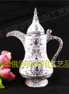 Z2新款特价俄罗斯银锡金属牙签筒罐盒鸭嘴形银边白色欧式优雅厚重