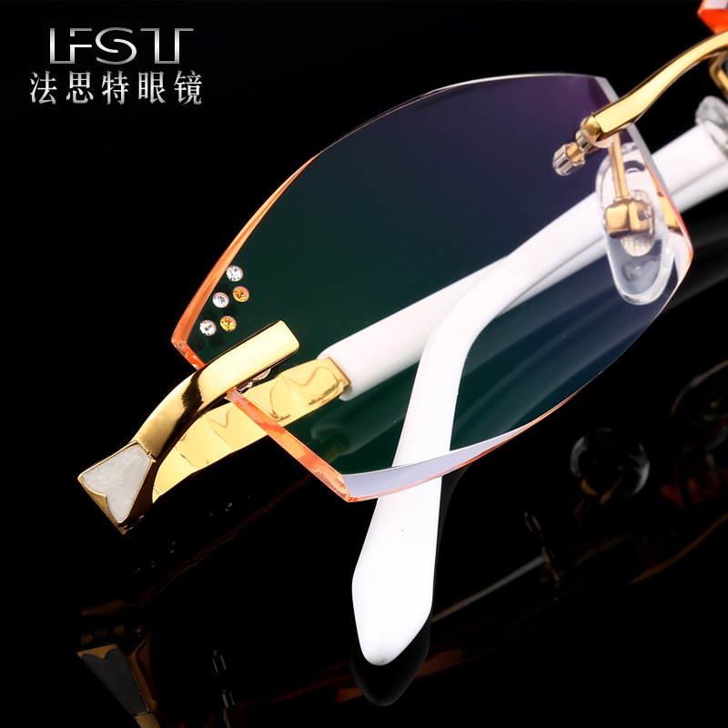 韩国钻石切边近视眼镜纯钛无框成品眼镜变色眼镜女潮高档近视镜女