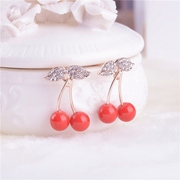 Temperament good Japanese and Korean fashion jewelry rhinestones earrings cherry Stud Earrings ear acupuncture female Korean small fresh earrings