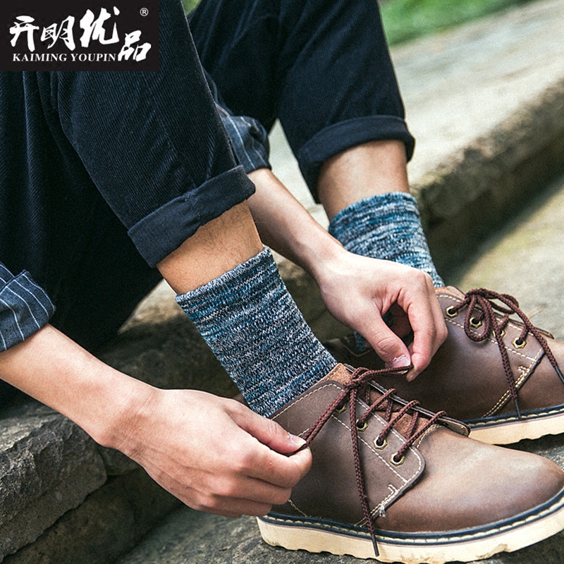 秋冬款加大码长袜子潮韩版加绒加厚保暖中筒袜毛巾底高筒冬天男袜