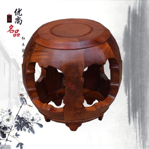 新款红木家具 缅甸花梨木鼓凳 实木换鞋中式仿古圆凳子素面整木鼓