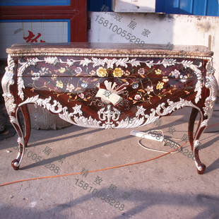 法式玄关柜金箔客厅欧式实木进口门厅桌意大利黑檀手绘墙边玄关柜