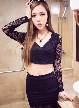 春秋季新款女装长袖蕾丝套装