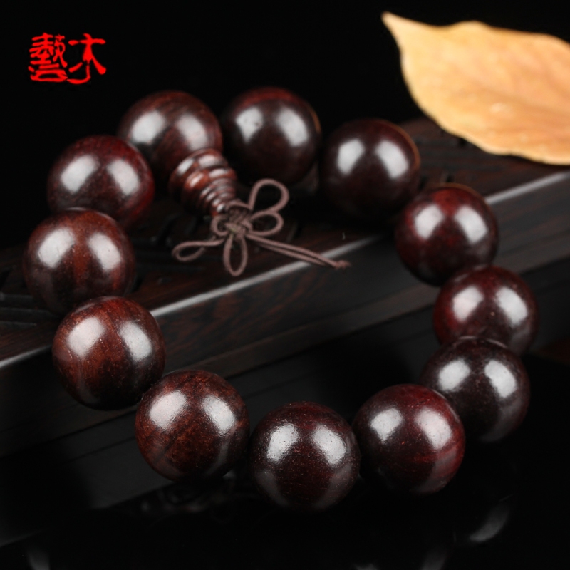 艺木 正宗大叶紫檀佛珠手串精品小孔20mm男女佛珠手串老料高密