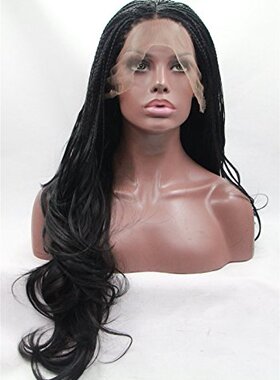 欧美假发黑色长卷发辫子头套前蕾丝化纤假发 手织lace front wigs