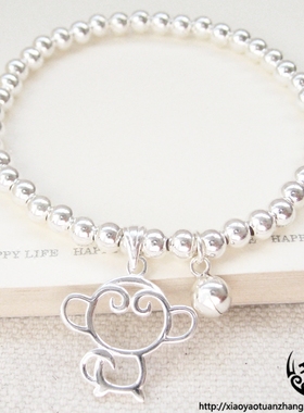 猴子纯银生肖本命年铃铛镂空手链