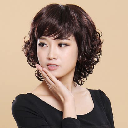 梨花卷斜刘海发中年中长卷发妈妈阿姨蛋卷长假发中长卷发 女头套