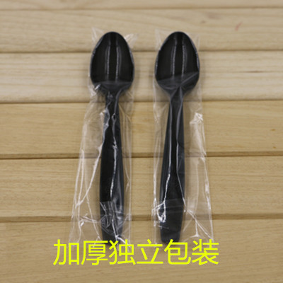 一次性勺子 DQ冰淇淋勺 塑料黑色长柄羹 加厚甜品勺独立包装100支