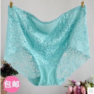 三条包邮 出口全蕾丝性感女式内裤镂空大码高腰胖mm收腹无包臀痕