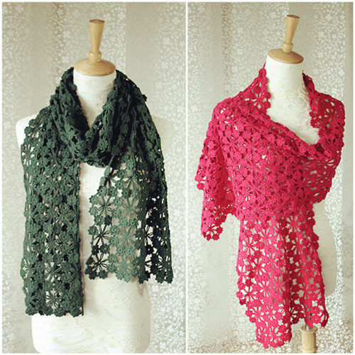 羊绒手工围巾春秋女款镂空围巾披肩土豆夫人独家原创【梅花围巾】