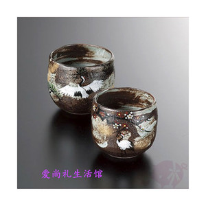 日本进口清水烧创意吉祥鹤情侣对杯白酒杯茶水杯子陶瓷器餐具套装