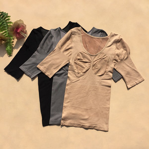 自发热毛圈 超大圆领女收腹塑身衣束身美体无缝保暖打底内衣短袖