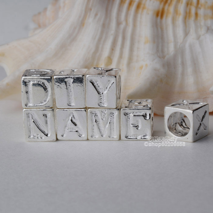 s925纯银间隔珠26个字母名称名字手链项链脚链珠diy拼音首饰配件