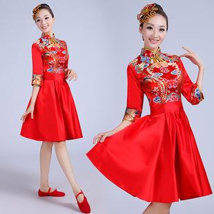 新款显瘦打鼓服演出服女扇子舞服装民族舞蹈广场舞表演秧歌服春季