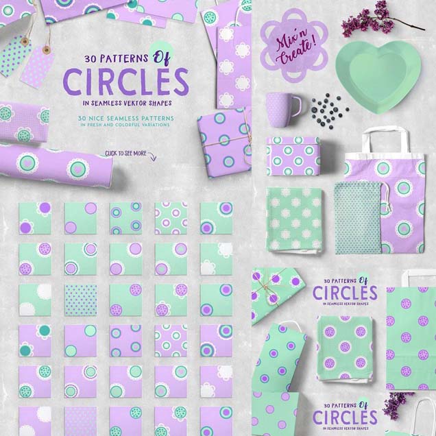 A0635矢量30个圆形波点四方连续图纹样背景 AI设计素材