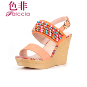 Non-new counter of genuine beaded wedges women's Sandals fashion WGB784004B