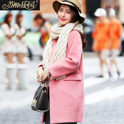 乐园2015冬装新款 韩版女装时尚修身呢大衣中