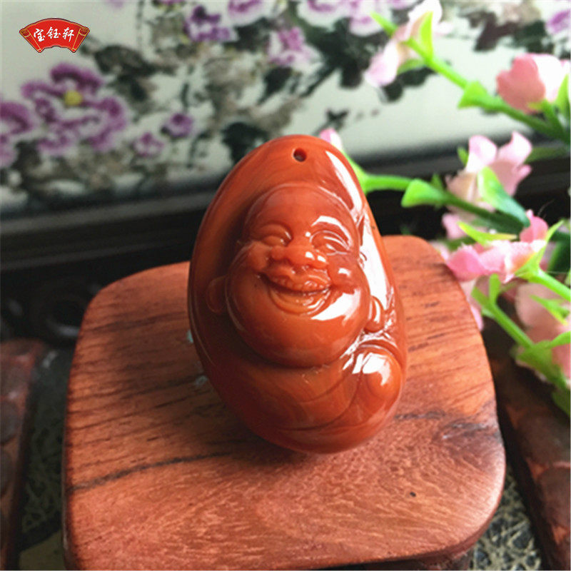 正宗凉山南红玛瑙笑佛吊坠雕件火焰红玉石弥勒佛雕刻小挂饰项坠
