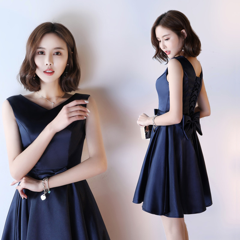 蓝色短款生日派对名媛聚会小礼服图片