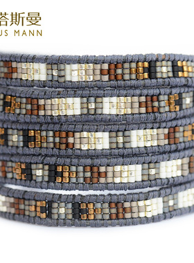 Modern Silver.现代感古银编织超重工灰色皮绳5圈手链